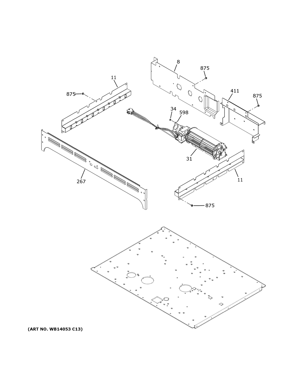 Center Spacer Diagram and Parts List for PTD700LSN3SS  General Electric Wall Oven