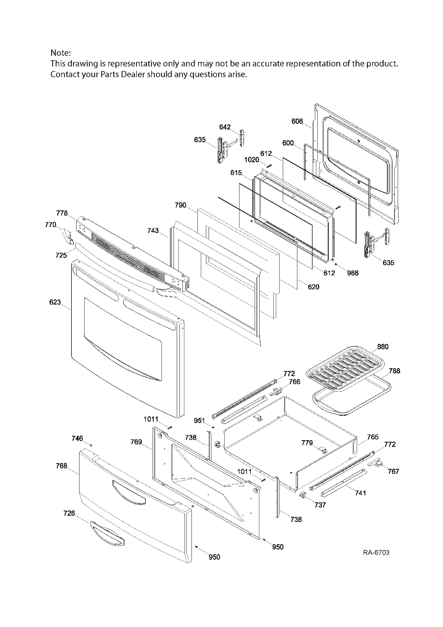DOOR & DRAWER PARTS Diagram and Parts List for JCAS745M3WW  General Electric Range
