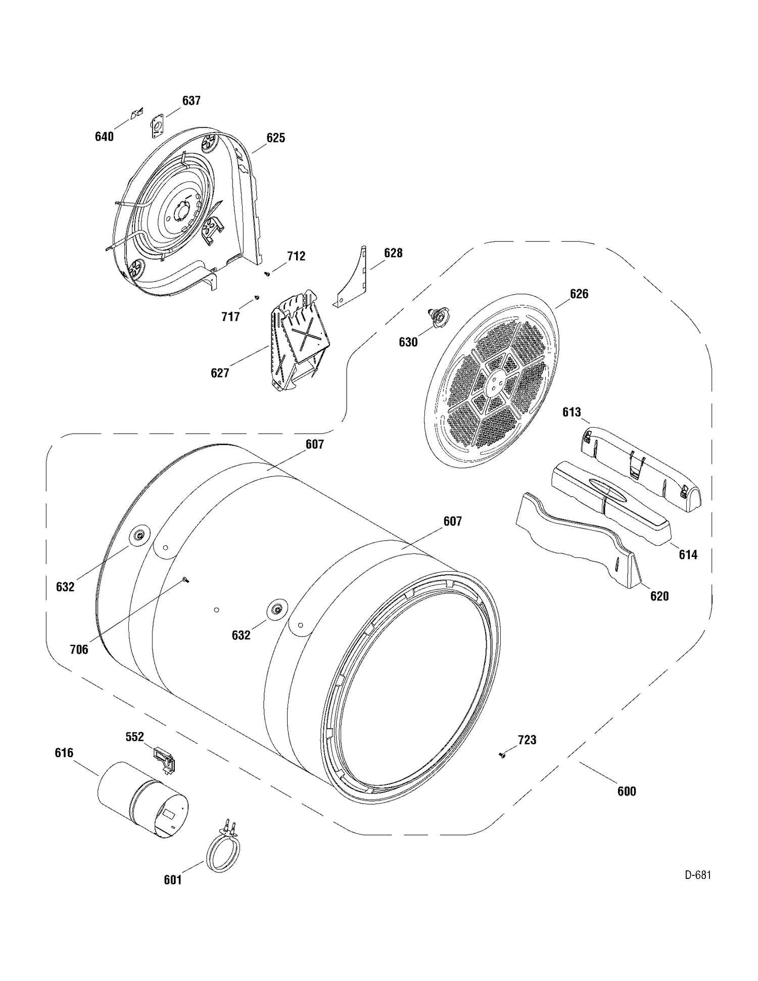 DRUM Diagram and Parts List for UPVH890GJ0MV  General Electric Dryer