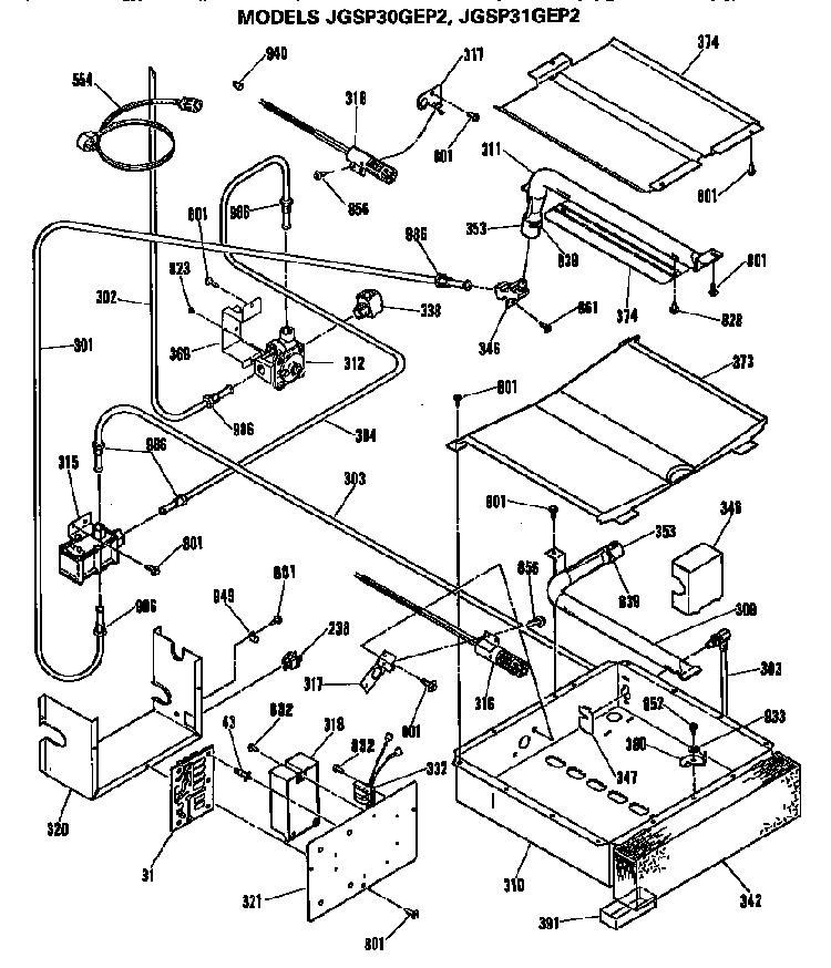 Gas Control System Diagram and Parts List for JGSP30GEP2  General Electric Range