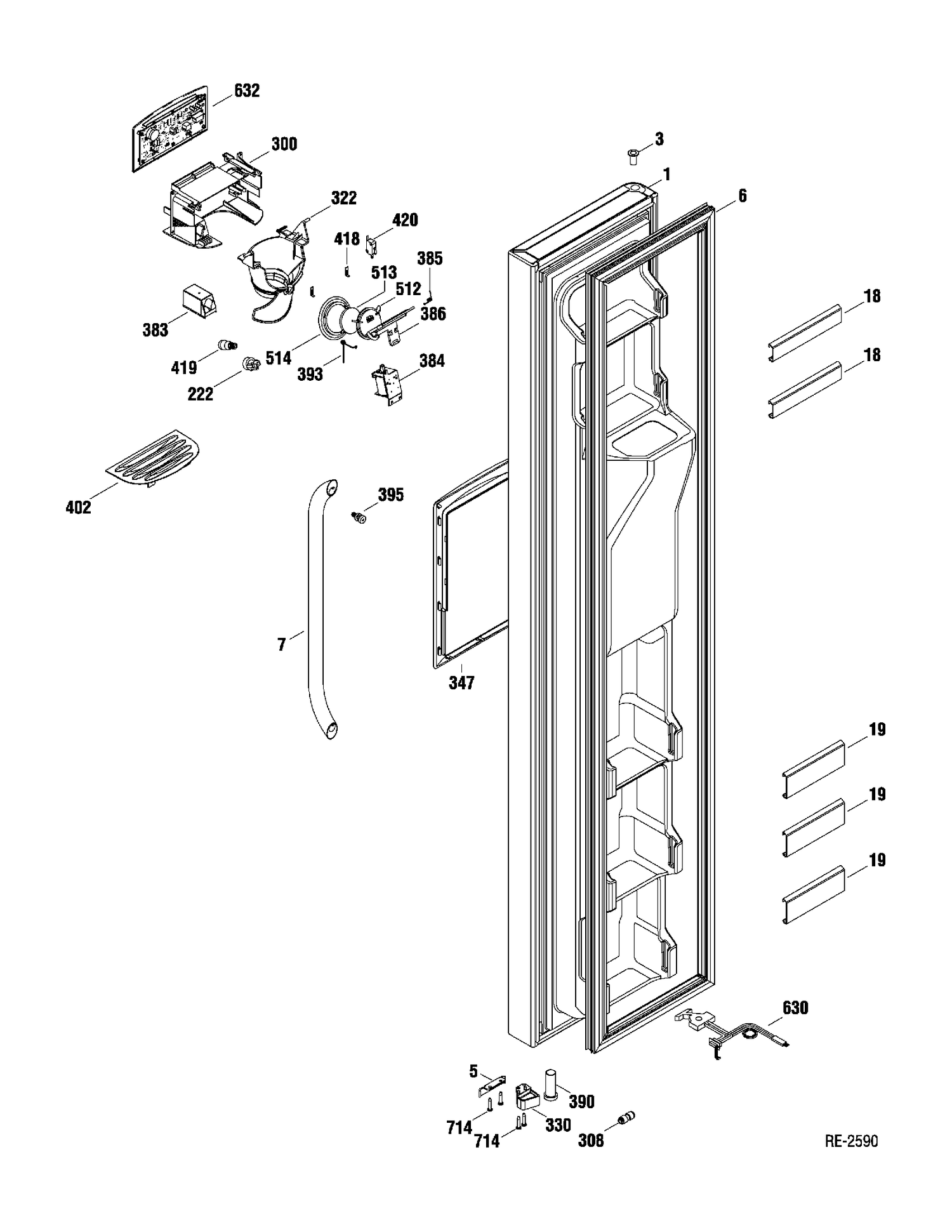 FZ DOOR Diagram and Parts List for DSR23USTAGS  General Electric Refrigerator