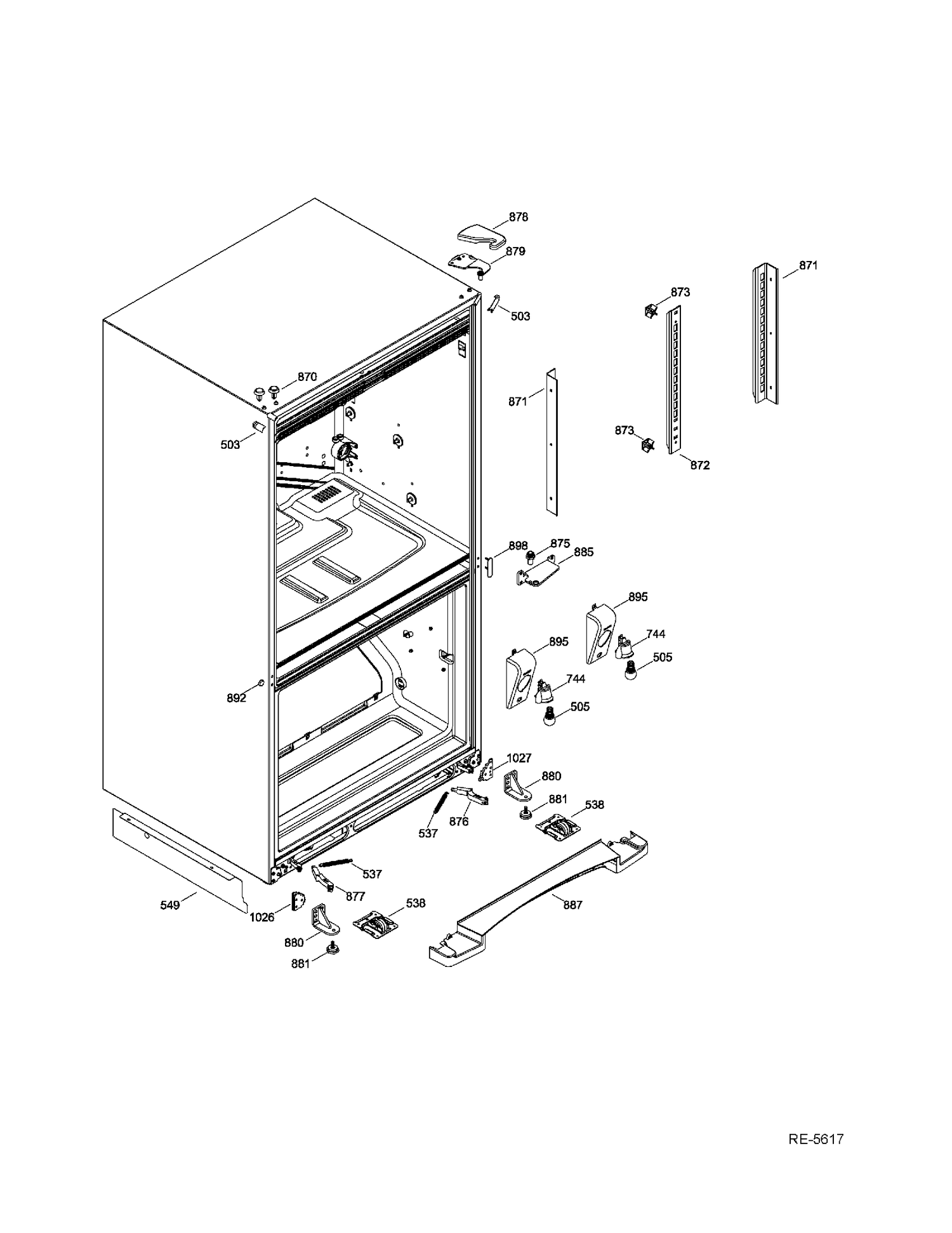 HINGE PARTS Diagram and Parts List for PDR20KSEALES  General Electric Refrigerator