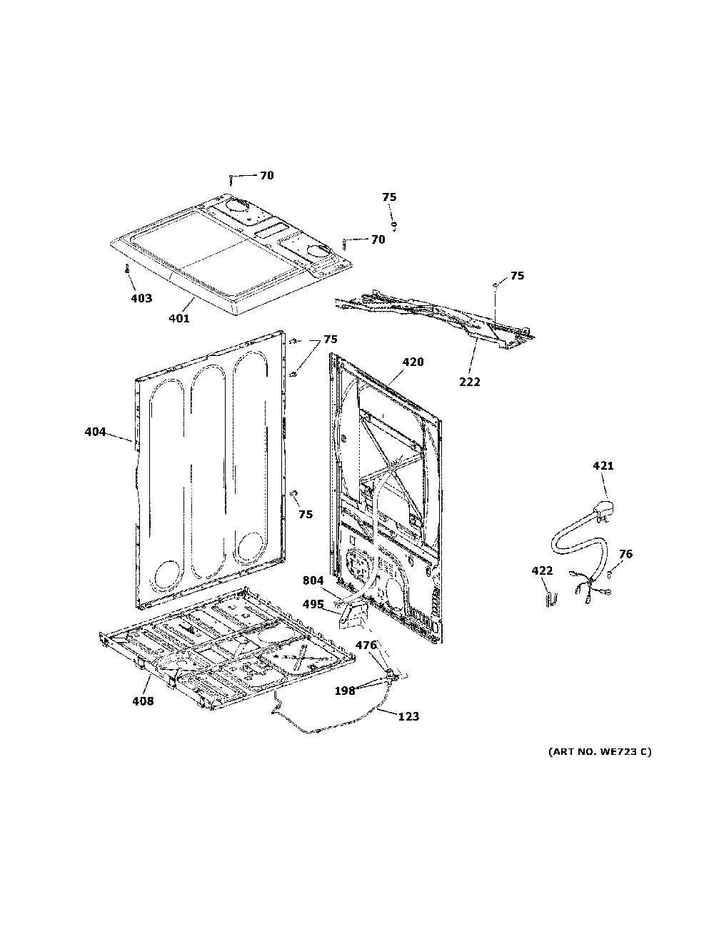 Cabinet & top panel Diagram and Parts List for GTD84GCSN1WS  General Electric Dryer