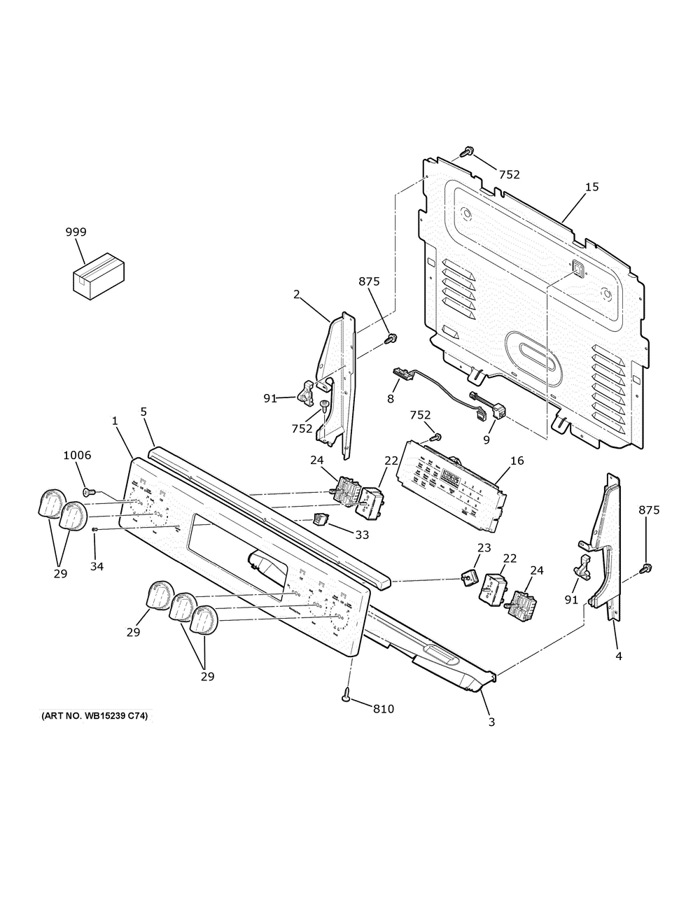 Control Panel Diagram and Parts List for JB735SP5SS  General Electric Range