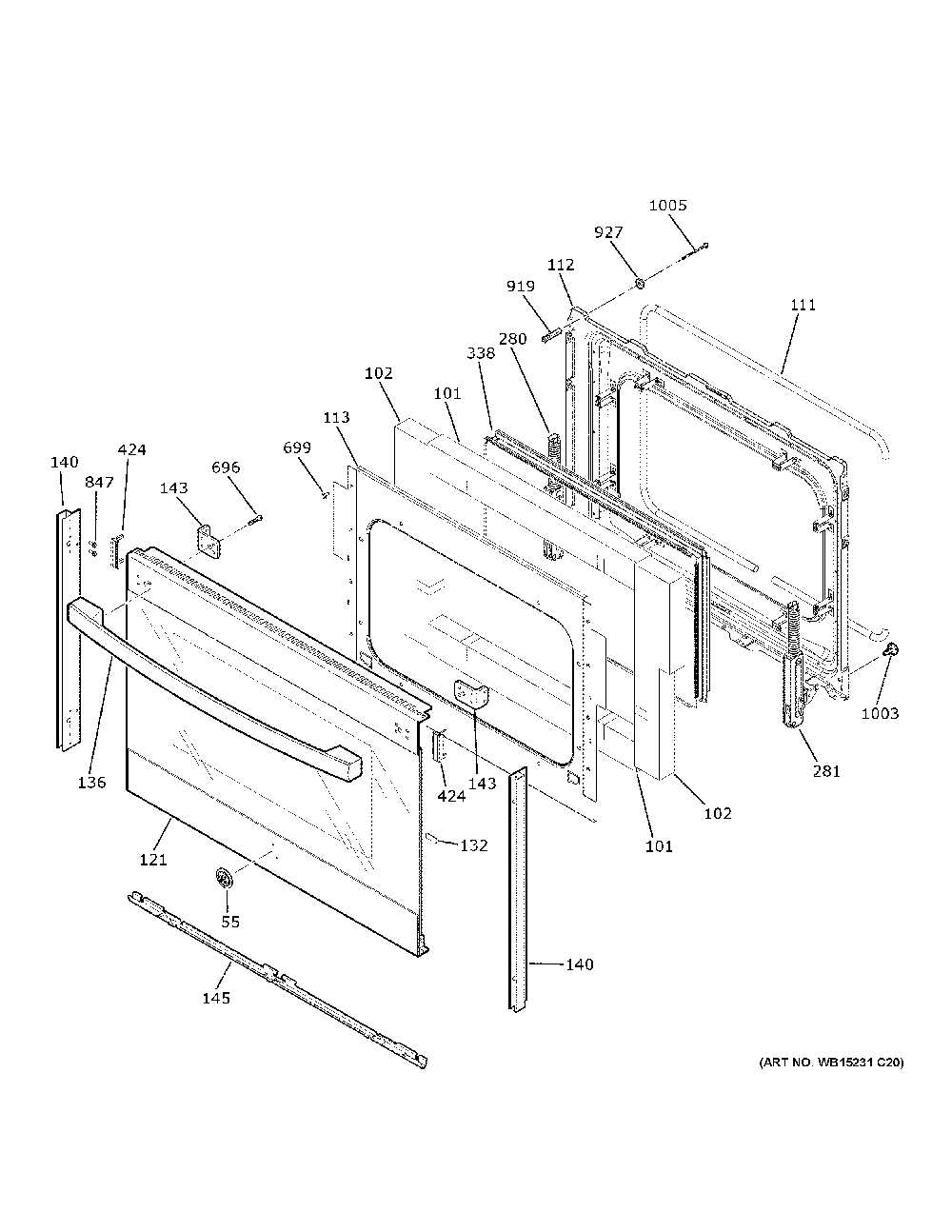 Lower Door Diagram and Parts List for JSS86SP7SS  General Electric Range