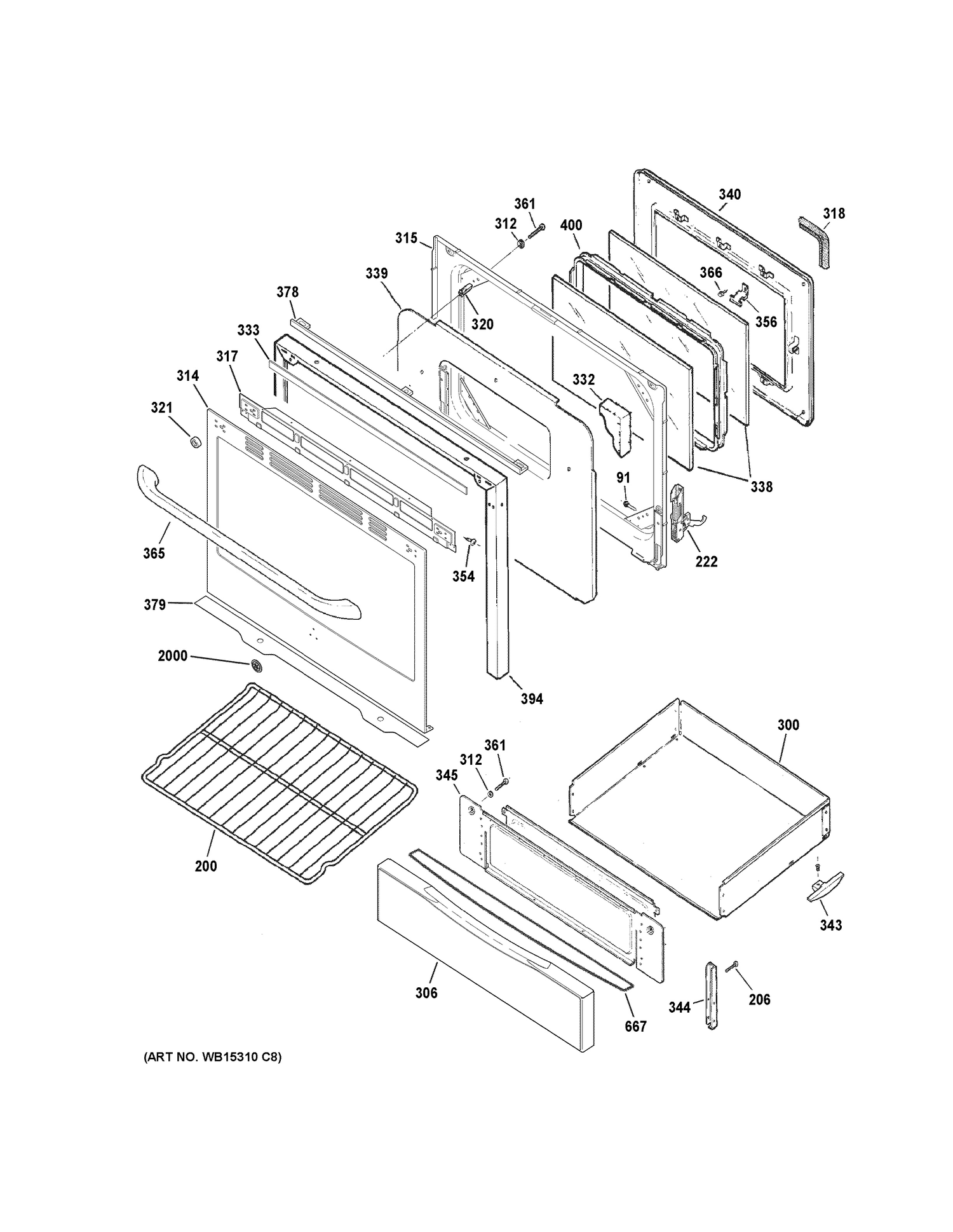 DOOR & DRAWER PARTS Diagram and Parts List for JGB640SEF3SS  General Electric Range