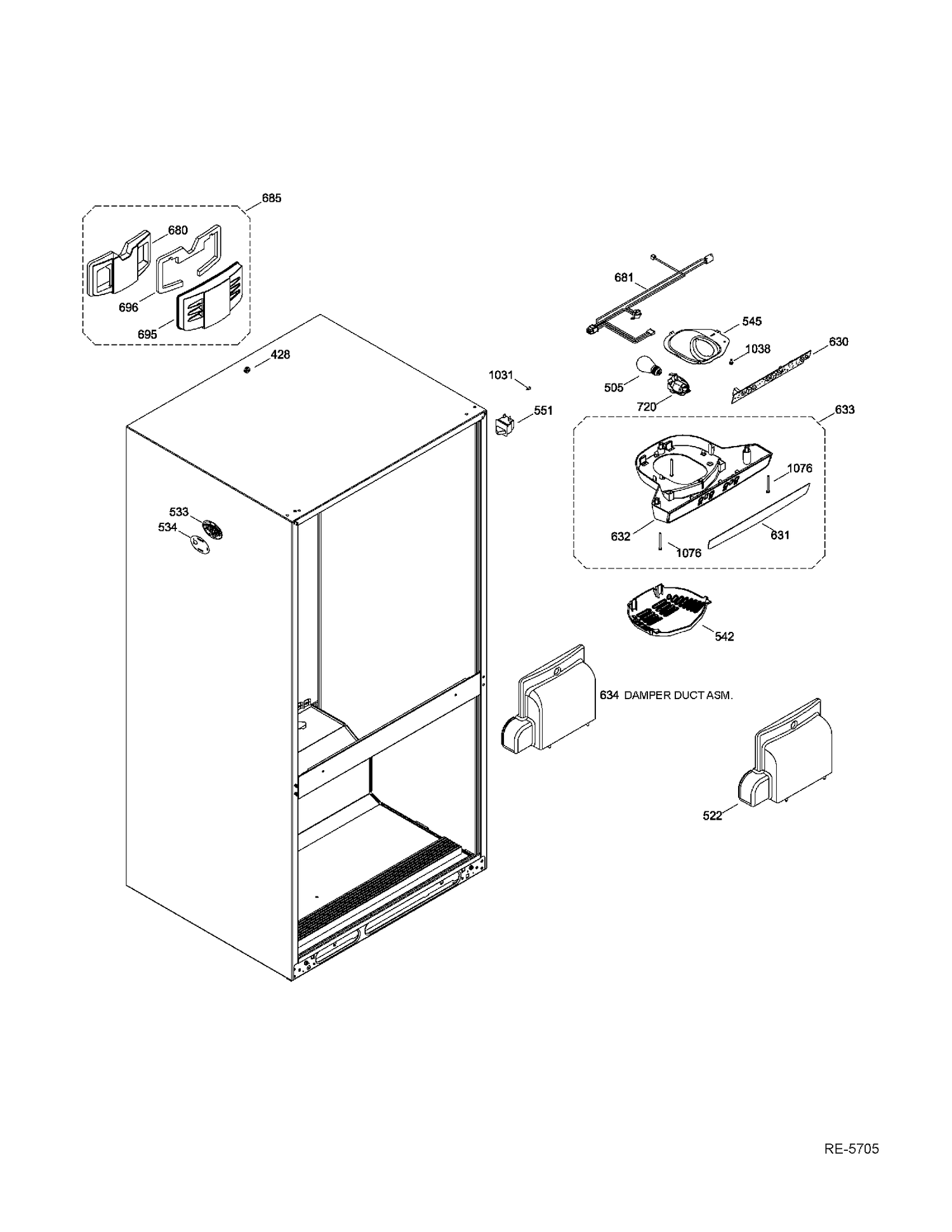 FF FUNCTIONAL PARTS Diagram and Parts List for GDRC0KBXARWW  General Electric Refrigerator