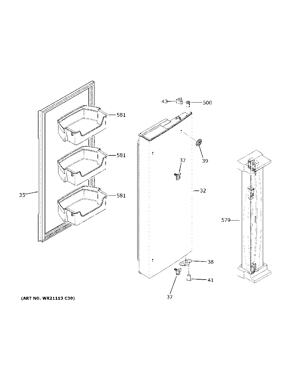 Fresh food door - rh Diagram and Parts List for GNE27EYMNFFS  General Electric Refrigerator