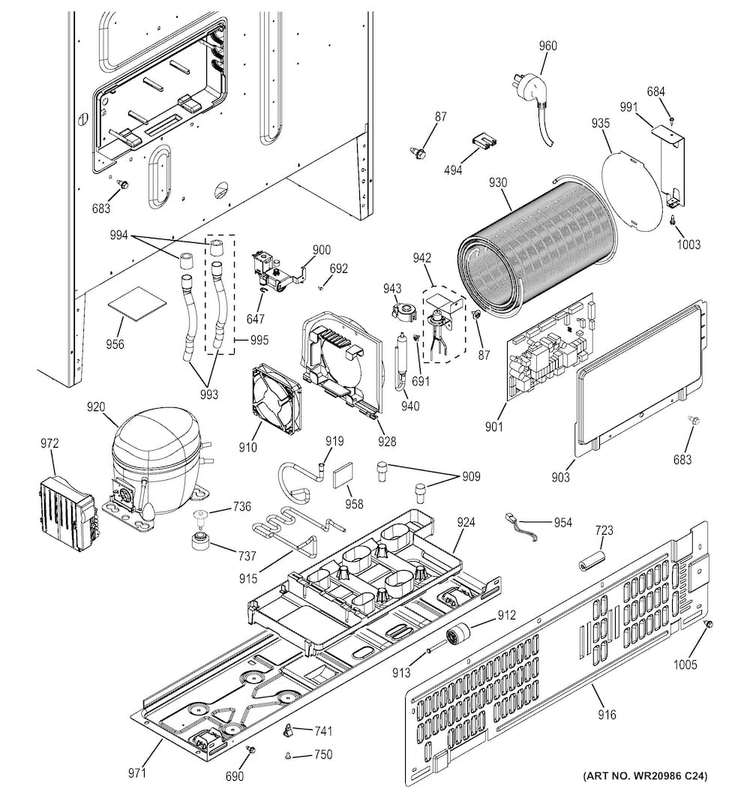 Machine Compartment Diagram and Parts List for CYE22TSHBSS  General Electric Refrigerator