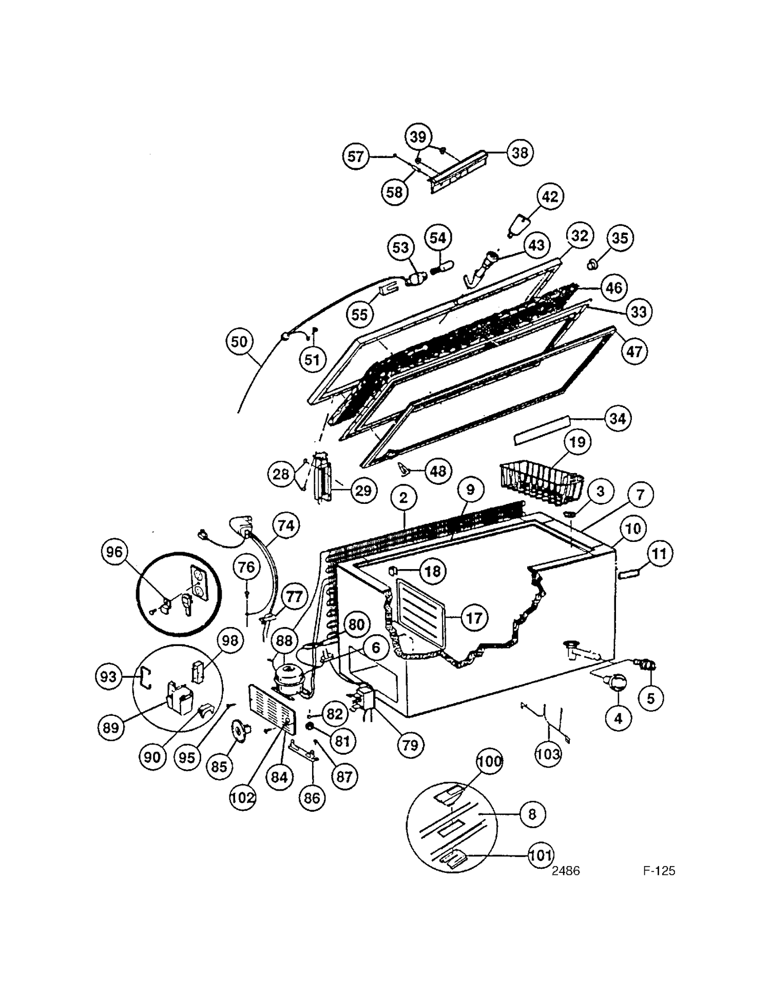 FREEZER Diagram and Parts List for 81560  General Electric Freezer