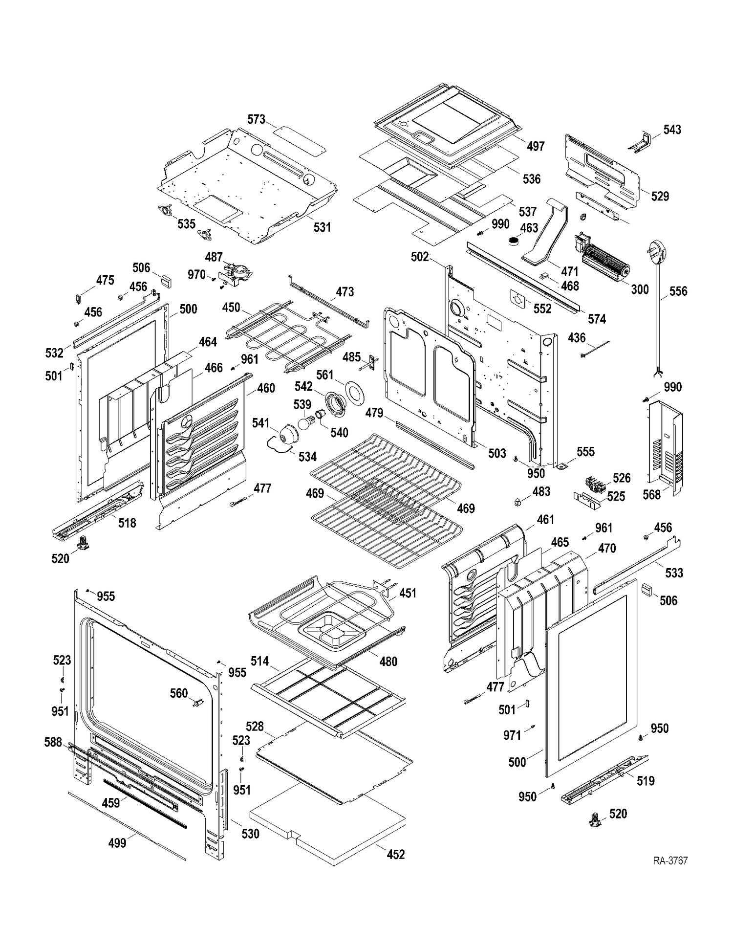 BODY PARTS Diagram and Parts List for JCSP42SR1SS  General Electric Range