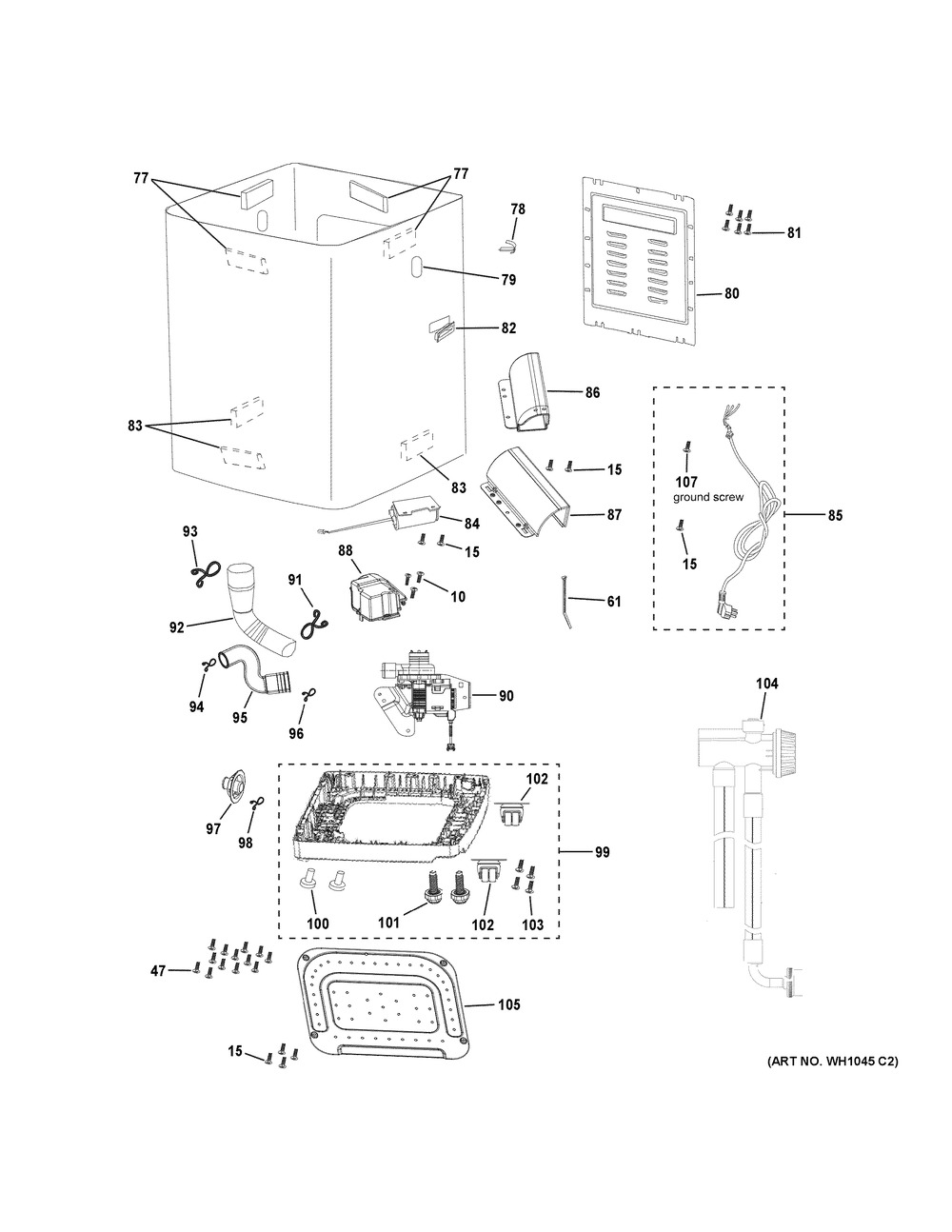 Cabinet Diagram and Parts List for GNW128PSM0WW  General Electric Dishwasher