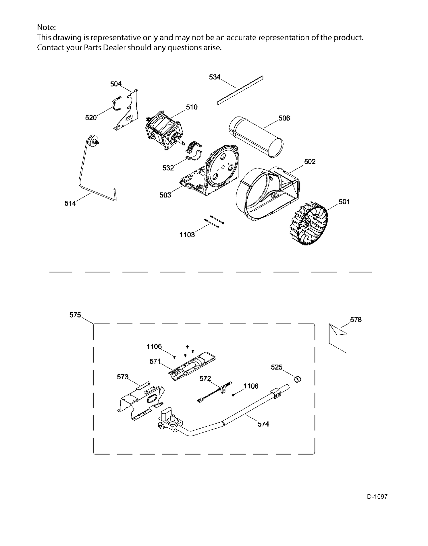 BLOWER & DRIVE ASM & BURNER Diagram and Parts List for GFMN110GD2WW  General Electric Dryer