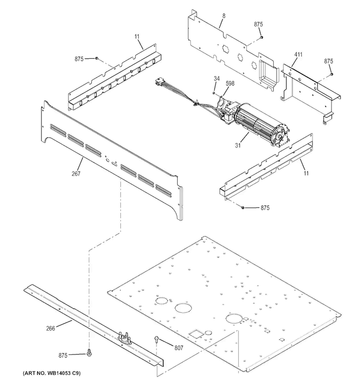 Center Spacer Diagram and Parts List for JK3500DF2WW  General Electric Wall Oven