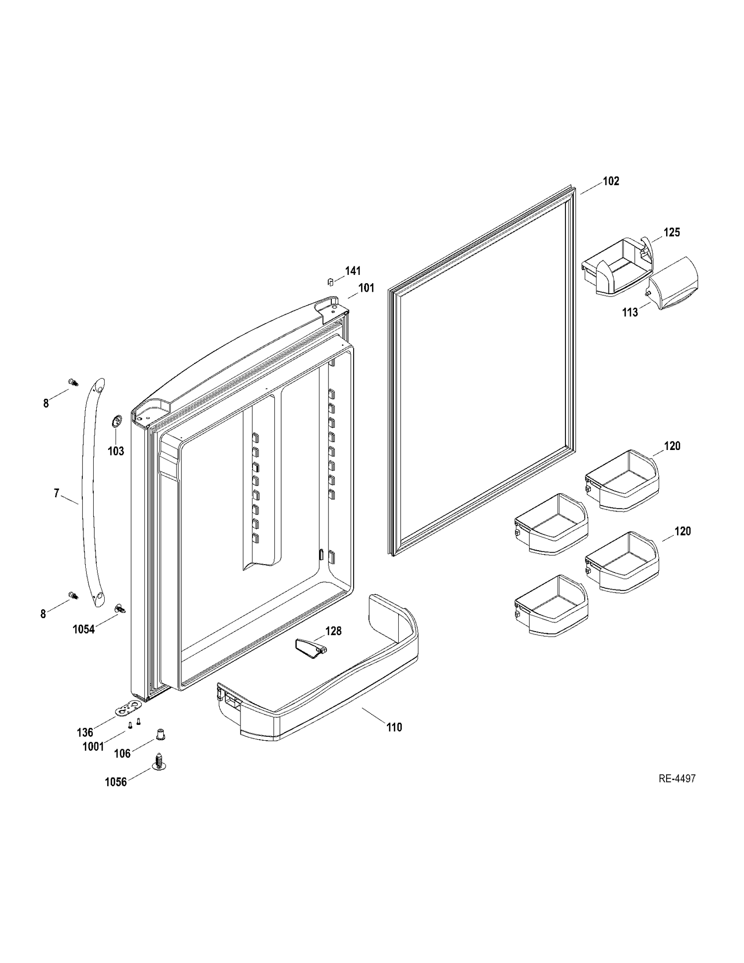 FF DOOR Diagram and Parts List for GDRS0KBXERSS  General Electric Refrigerator