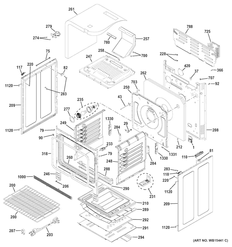 Body Parts Diagram and Parts List for PGB911DEJ1WW  General Electric Range