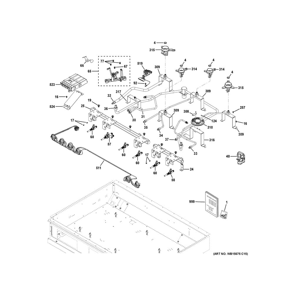 Gas And Burner Parts Diagram and Parts List for CGU366P3T2D1  General Electric Cooktop