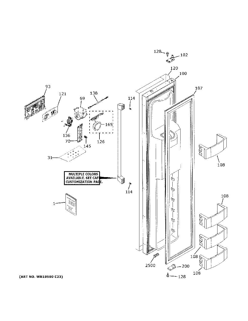 Freezer Door Diagram and Parts List for CSB48YP2NKS1  General Electric Refrigerator