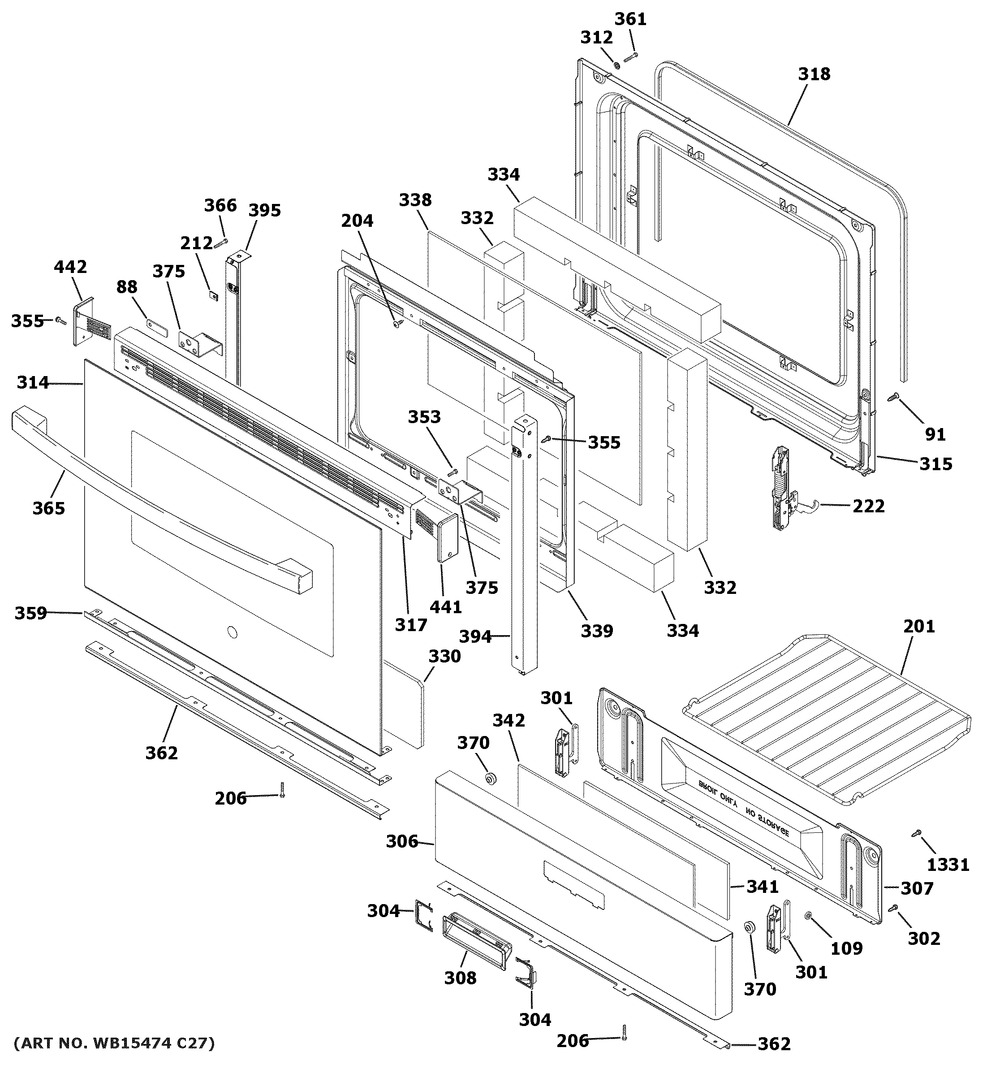 Door And Drawer Parts Diagram and Parts List for JGBS30DEK6WW  General Electric Range