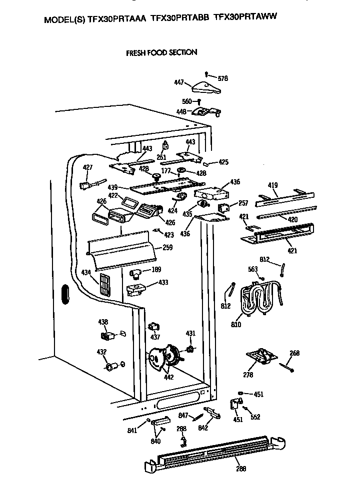 Fresh Food Section Diagram and Parts List for TFX30PRTABB  General Electric Refrigerator