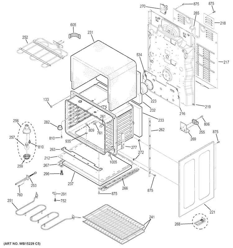 Lower Oven Diagram and Parts List for JB850EF2ES  General Electric Range
