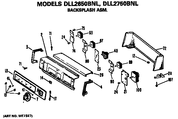Backsplash For Dll2650bnl And Dll2750bnl Diagram and Parts List for DLL1550BNL  Hotpoint Dryer