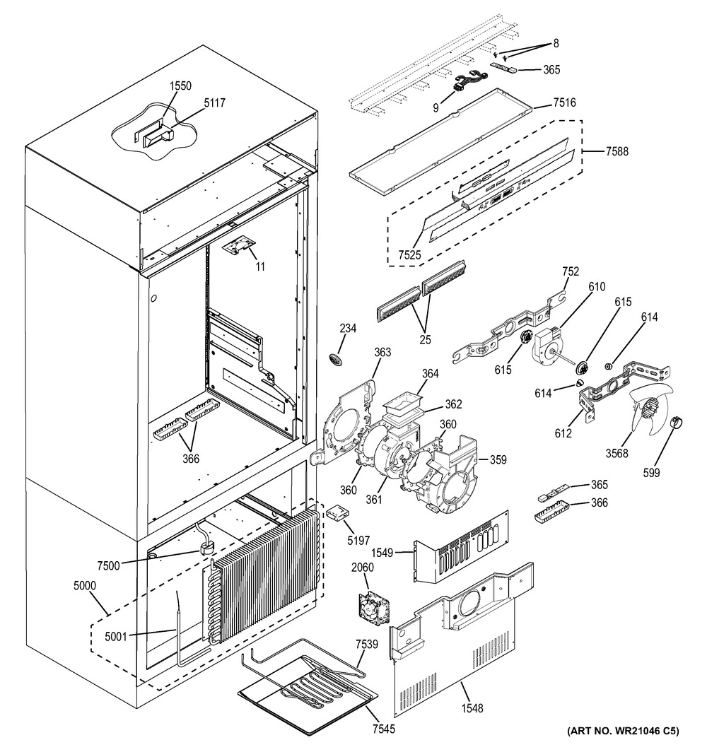 Controls & Components Diagram and Parts List for ZIPS360NHA  General Electric Refrigerator