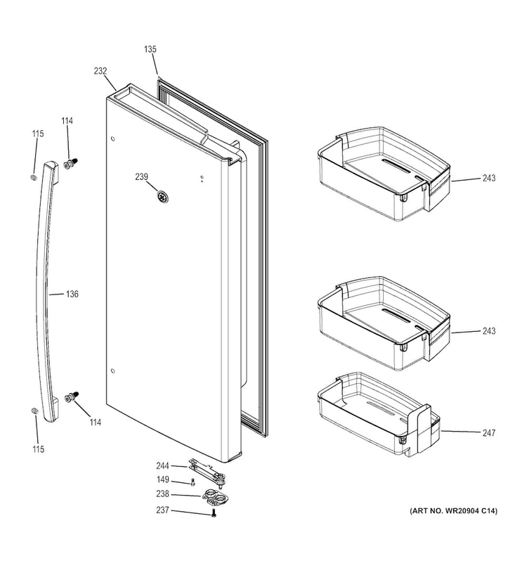 Fresh Food Door - Rh Diagram and Parts List for GFE28GGKBBB  General Electric Refrigerator