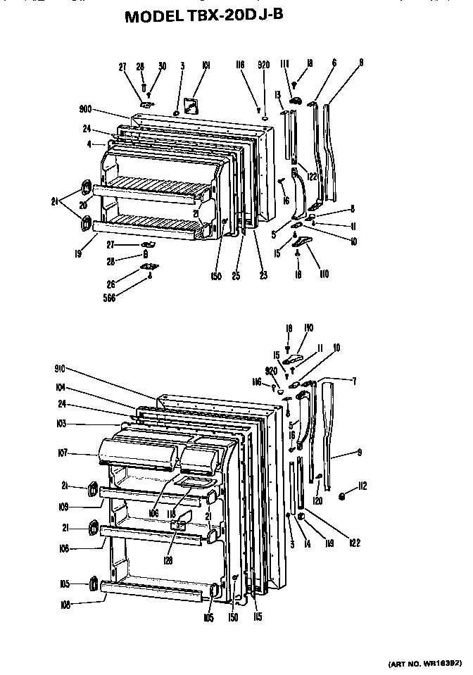 Doors Diagram and Parts List for TBX20DJB  General Electric Refrigerator