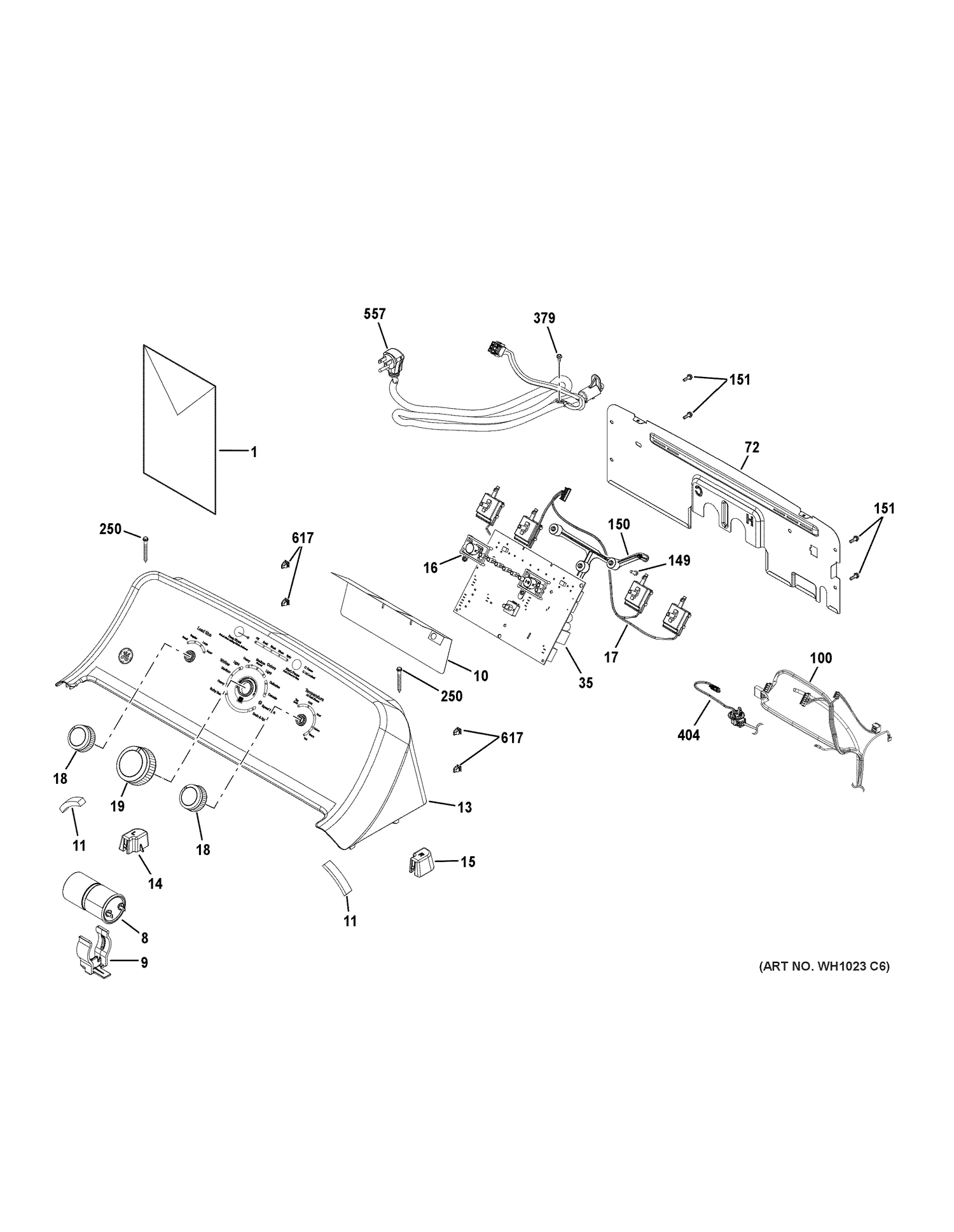 CONTROLS & BACKSPLASH Diagram and Parts List for GTW220ACK2WW  General Electric Washer