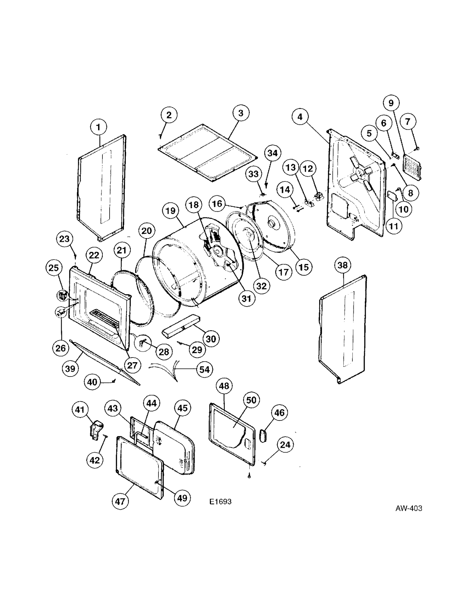 CABINET Diagram and Parts List for 51270-W1  General Electric Washer