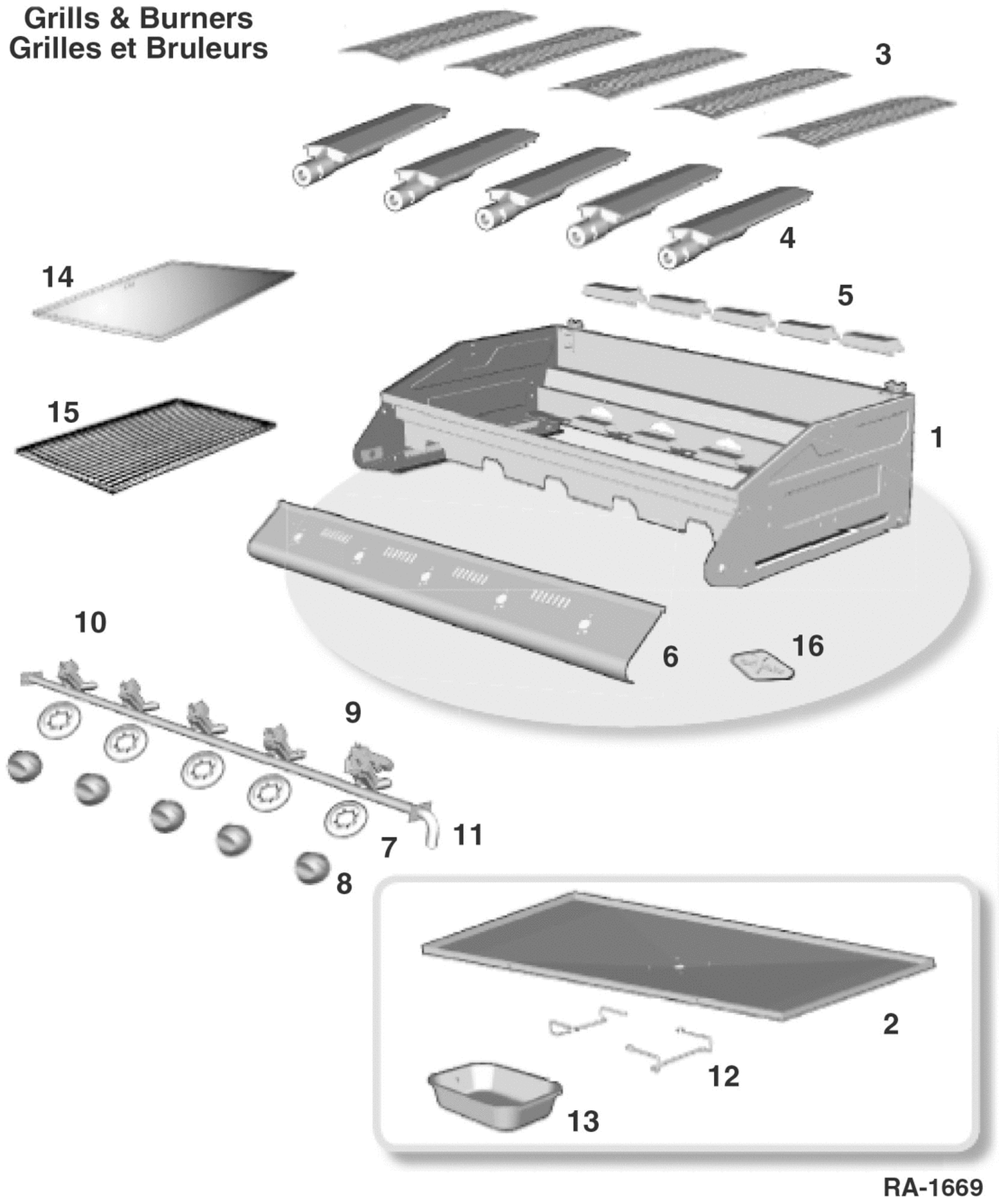GRILL & BURNERS Diagram and Parts List for BDP4624BDSS  General Electric Grill