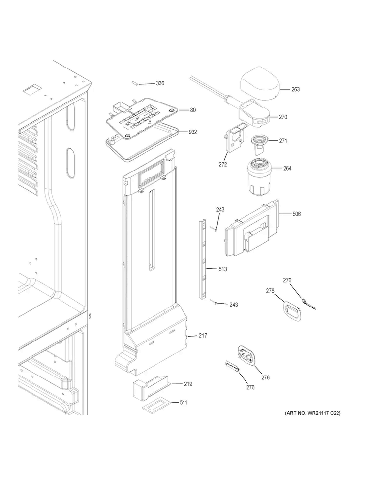 Fresh Food Section Diagram and Parts List for GFE24JGKAFBB  General Electric Refrigerator