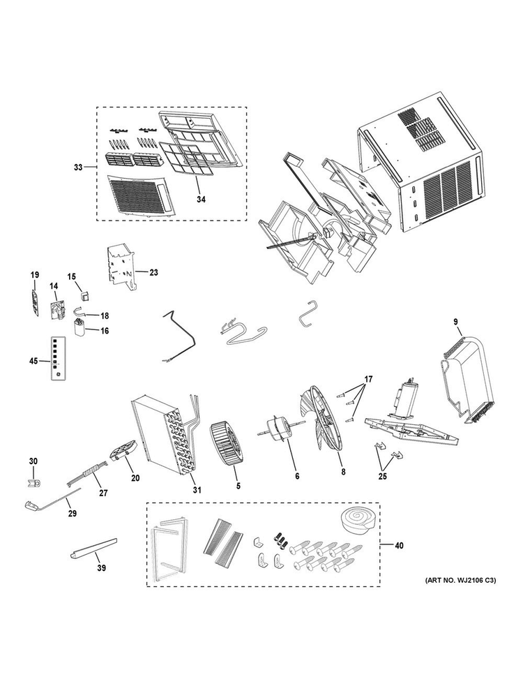 Room Air Conditioner Diagram and Parts List for AHM06LWW1  General Electric Air Conditioner