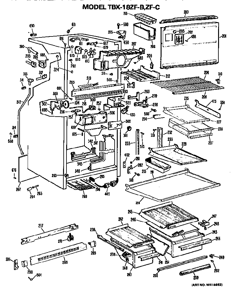 Cabinet Parts Diagram and Parts List for TBX18ZFB  General Electric Refrigerator