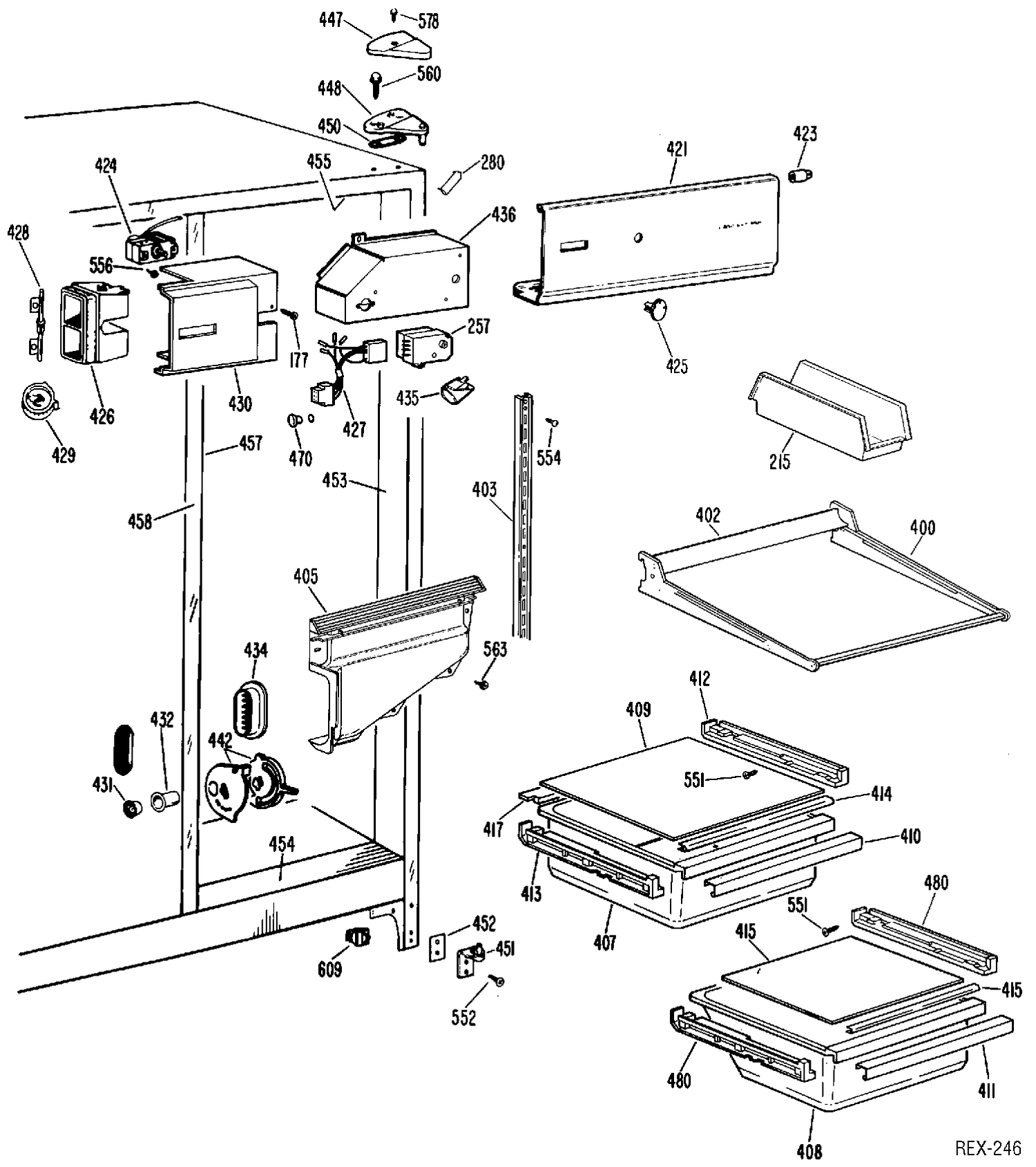 REFRIGERATOR SECTION Diagram and Parts List for TFXC20RMC  General Electric Refrigerator