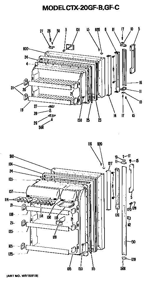 Doors Diagram and Parts List for CTX20GFC  Hotpoint Refrigerator
