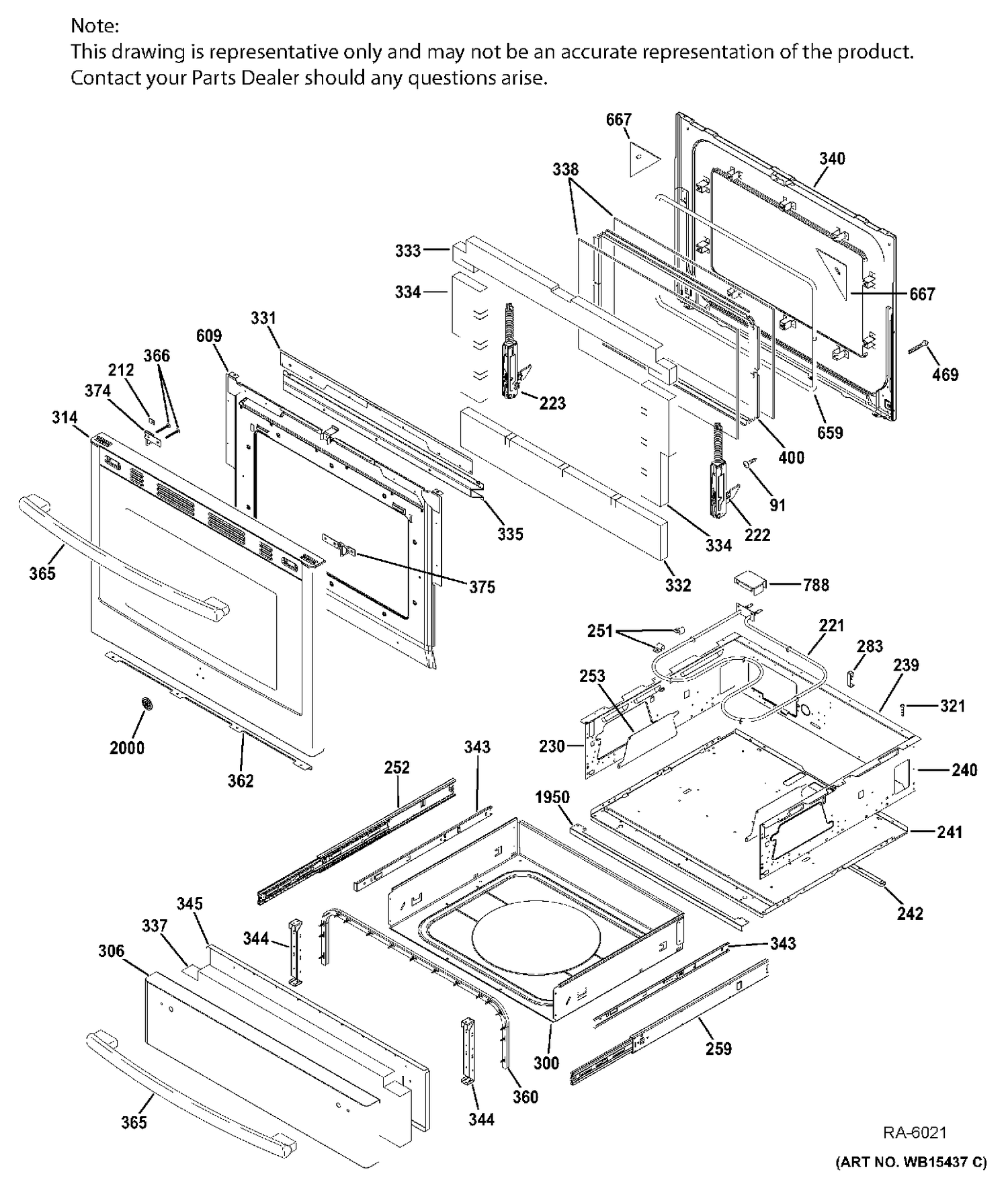 DOOR & DRAWER PARTS Diagram and Parts List for PC2B940SEJ1SS  General Electric Range