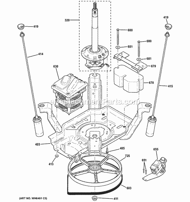 SUSPENSION, PUMP & DRIVE COMPONENTS Diagram and Parts List for GCWP1800D1WW  General Electric Washer