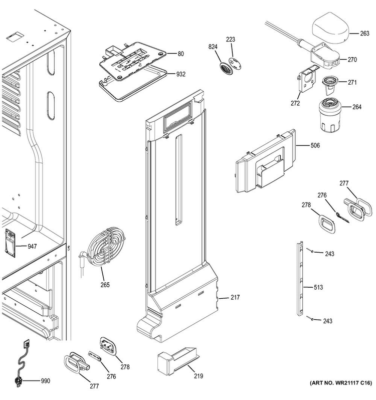 Fresh Food Section Diagram and Parts List for CNE25SSKAKSS  General Electric Refrigerator
