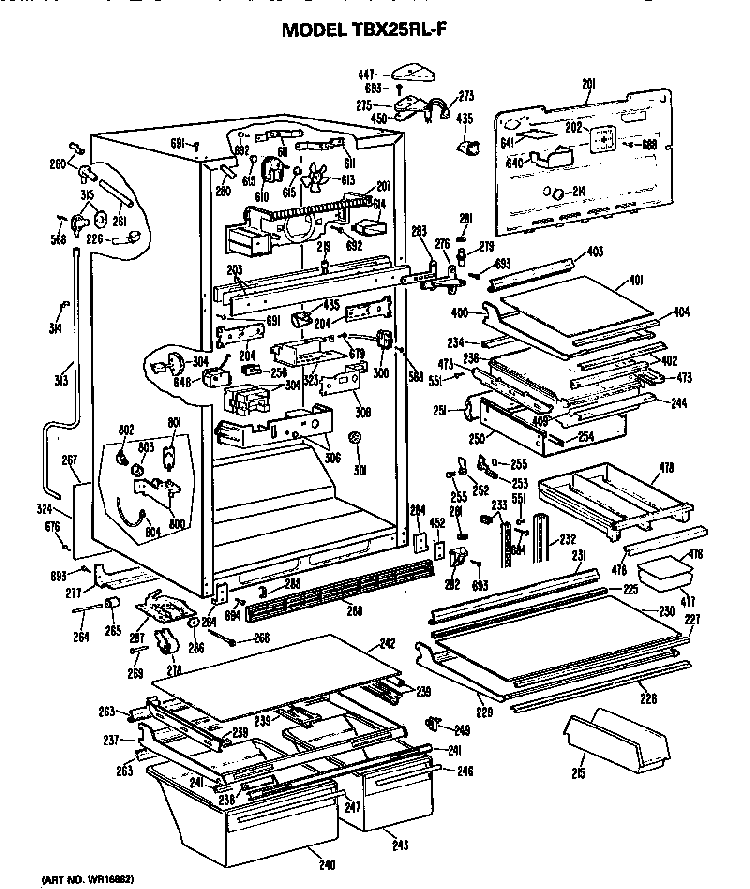Cabinet Parts Diagram and Parts List for TBX25RLFL  General Electric Refrigerator