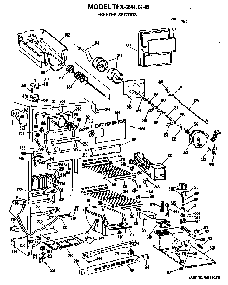 Freezer Section Diagram and Parts List for TFX24EGB  General Electric Refrigerator