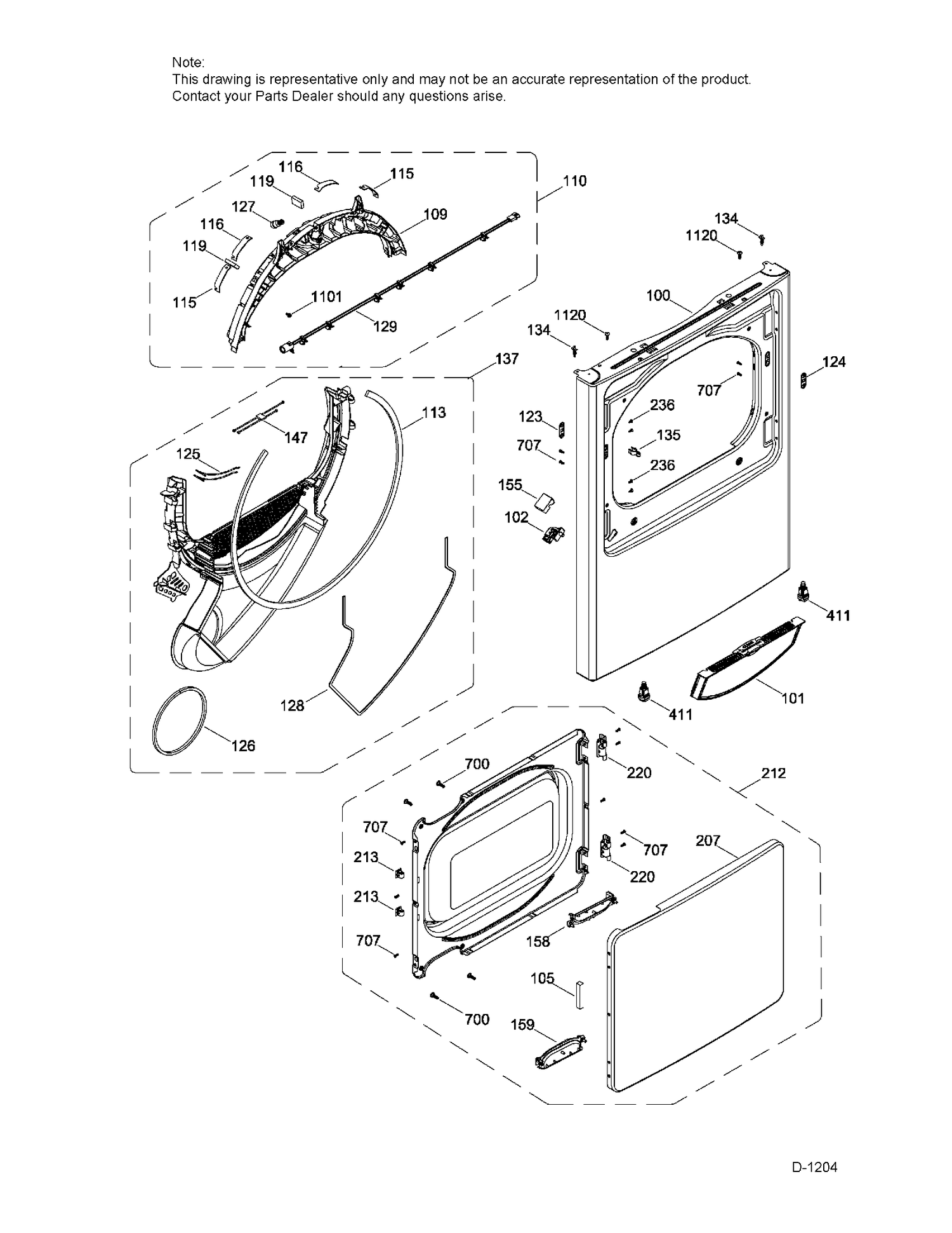 FRONT PANEL AND DOOR ASM Diagram and Parts List for GTD45GAMJ2WS  General Electric Dryer