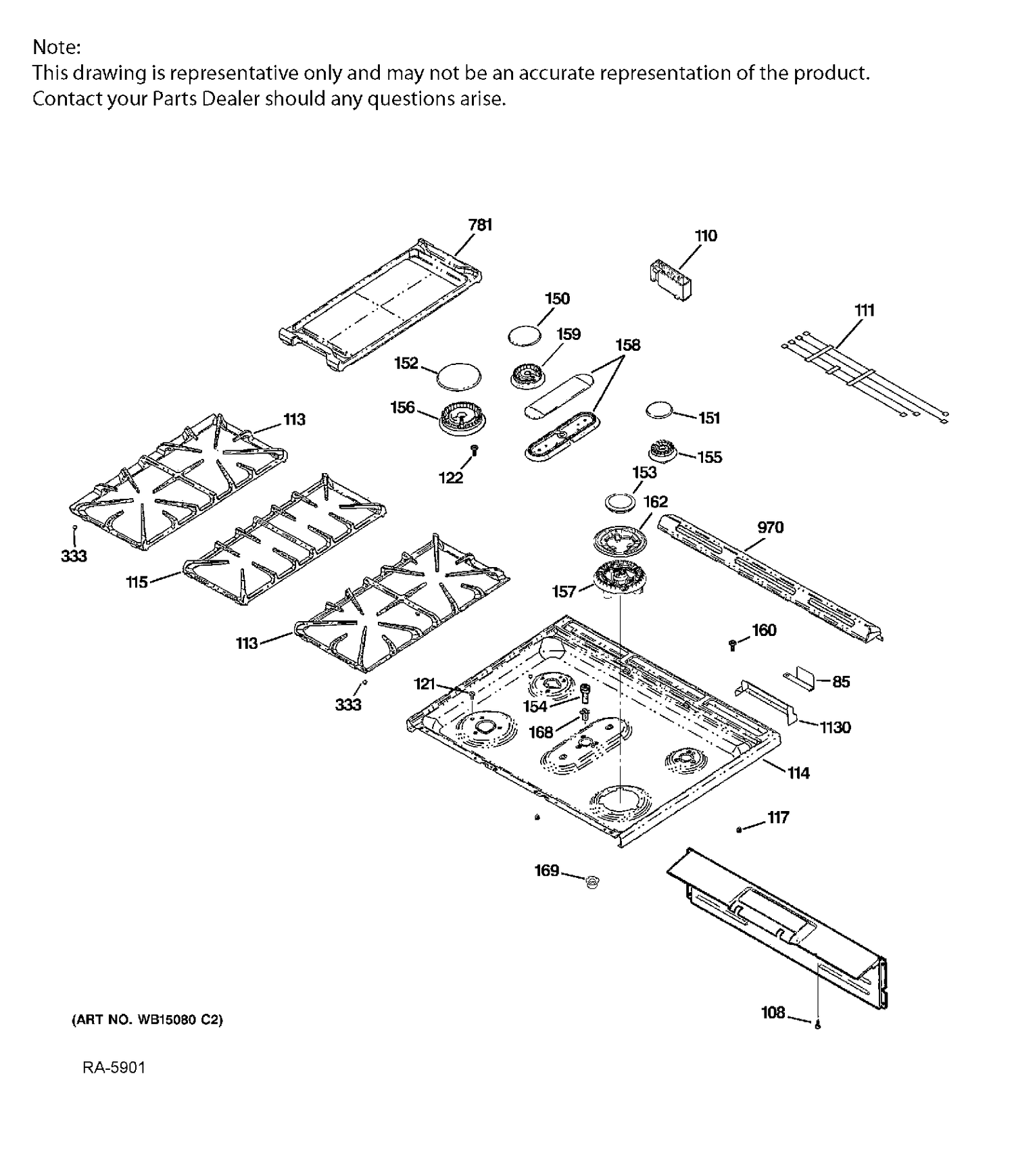 COOKTOP Diagram and Parts List for CCGS985SET5SS  General Electric Range