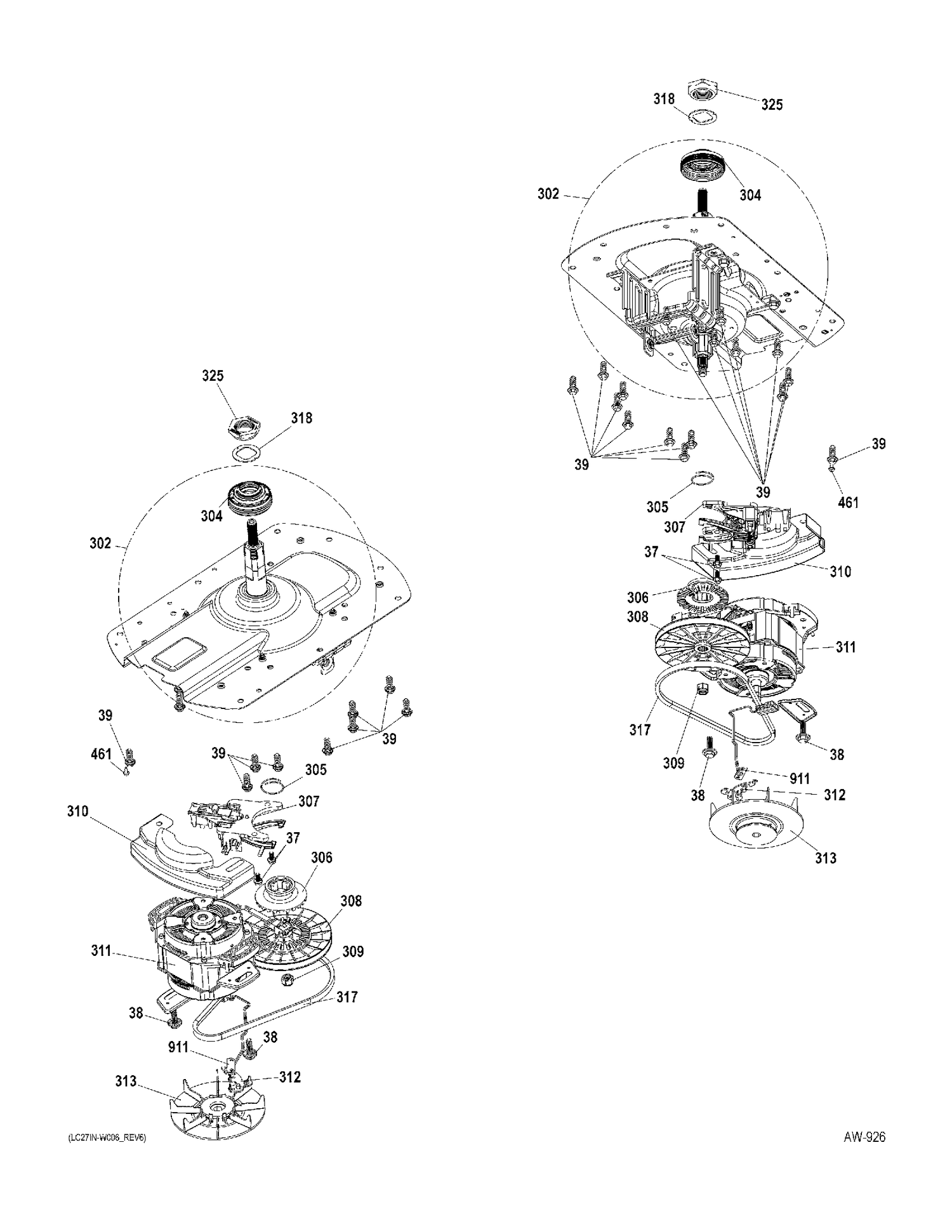 MECHANISM Diagram and Parts List for GUAP270EM0WW  General Electric Washer