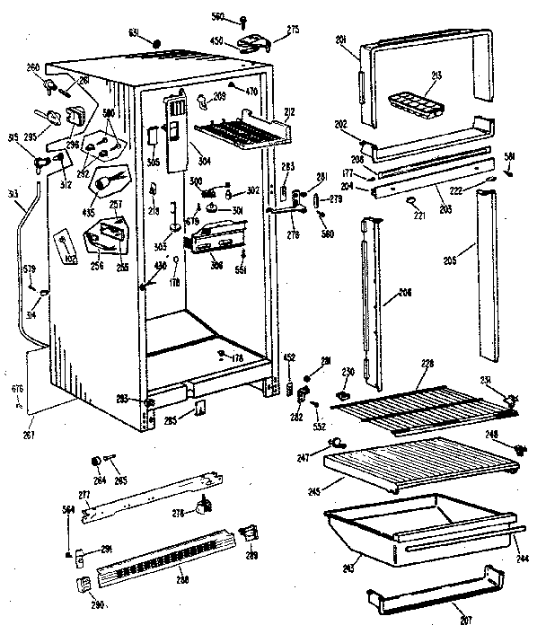 Cabinet Diagram and Parts List for TBF14SJB  General Electric Refrigerator