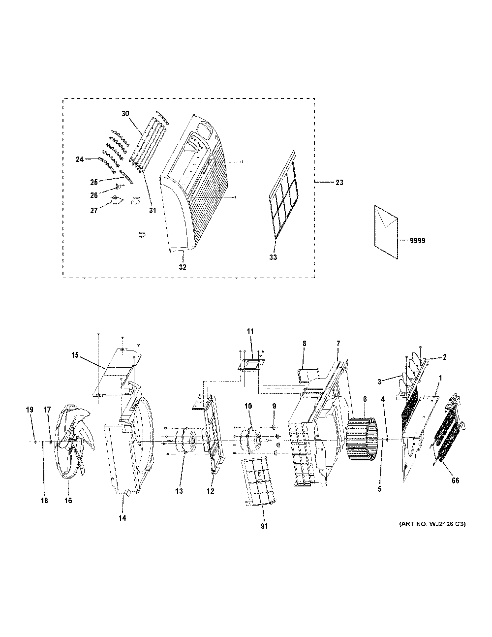 Grille And Chassis Parts Diagram and Parts List for AJEQ08ACFL2  General Electric Air Conditioner