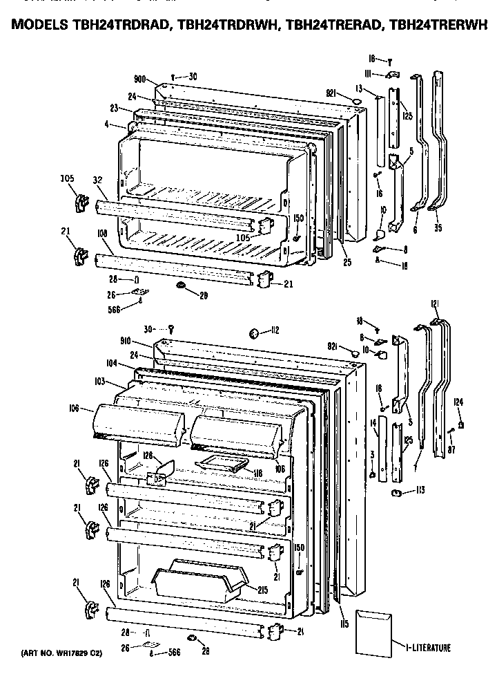 Doors Diagram and Parts List for TBH24TRDRAD  General Electric Refrigerator