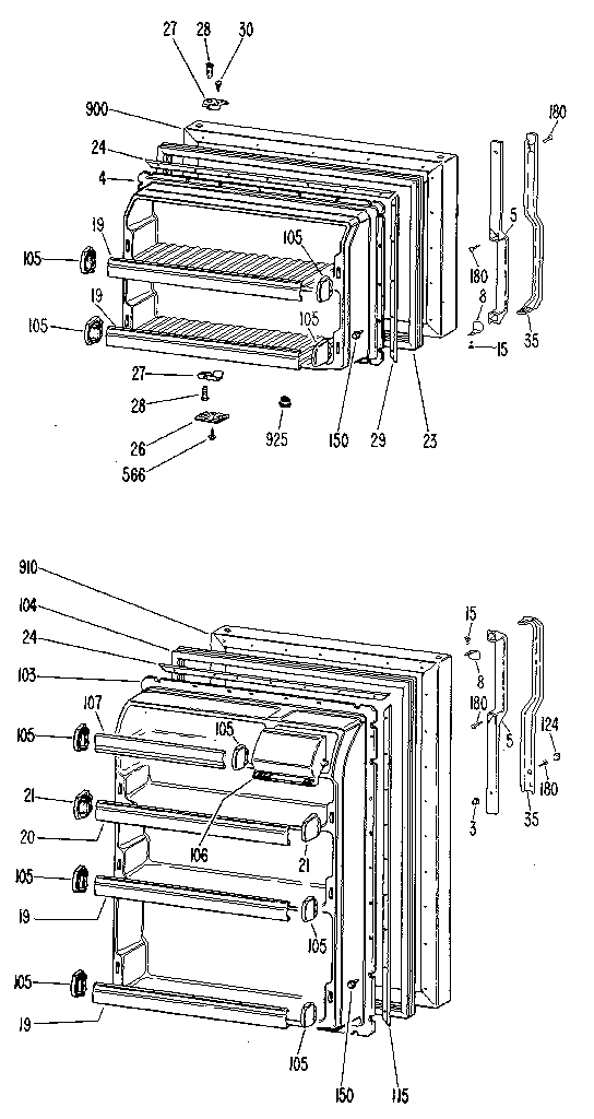 Doors Diagram and Parts List for TBF14SKD  General Electric Refrigerator