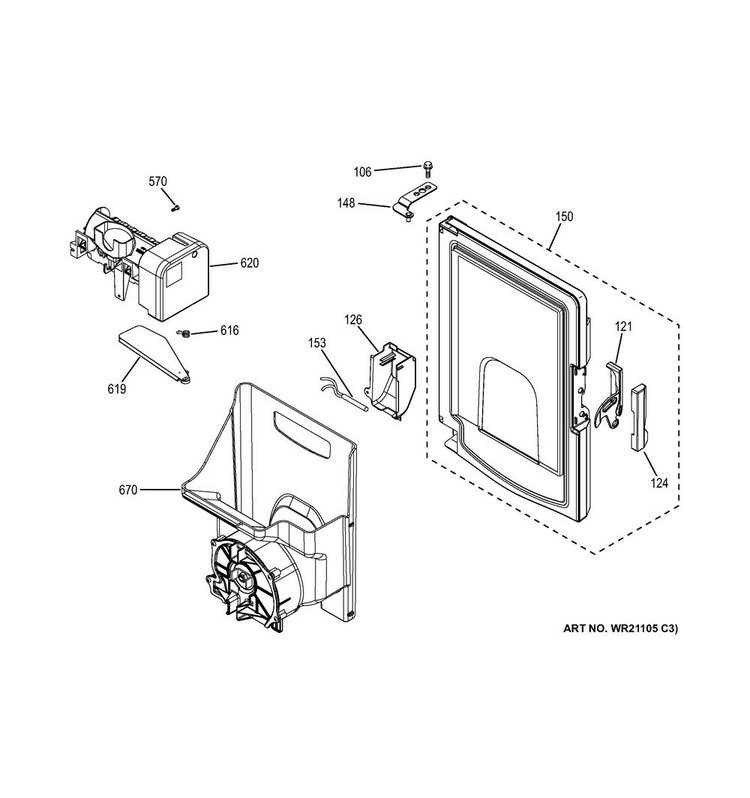 Ice Maker & Dispenser Diagram and Parts List for CFE28USHESS  General Electric Refrigerator
